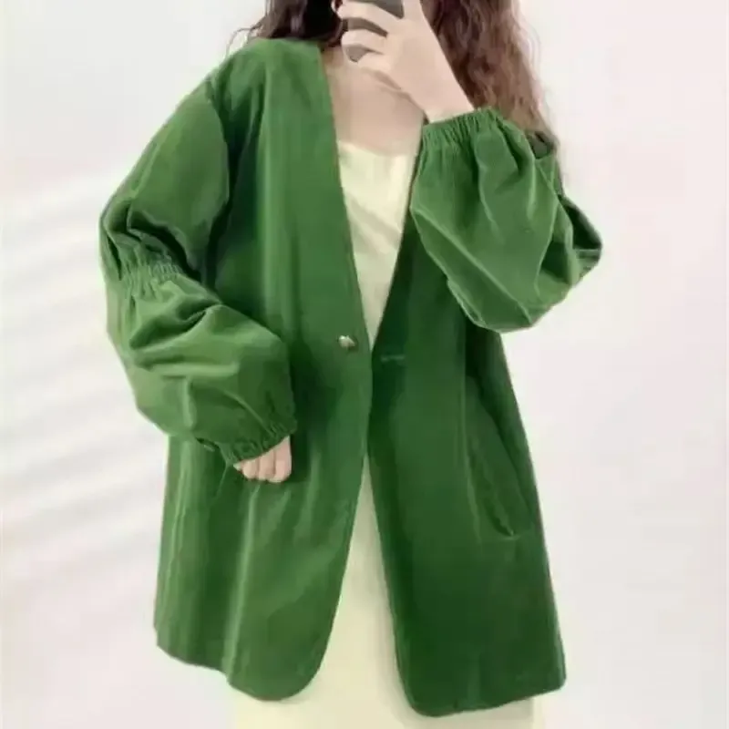 Green Retro Corduroy Short Jacket 3