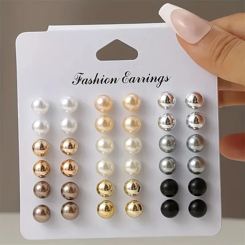 18 Pairs Multi-Color Pearl Stud Earrings Set 2