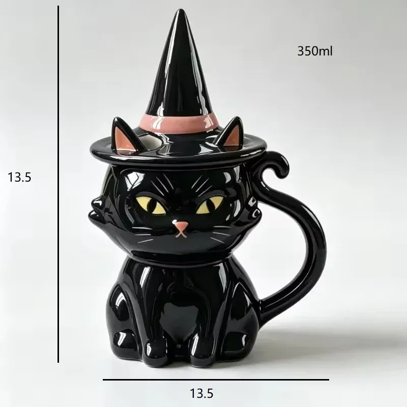 Black Cat Witch Hat Lid Halloween Mug 6