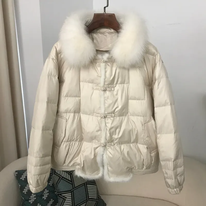 Fox Fur Collar White Down Puffer Jacket 1