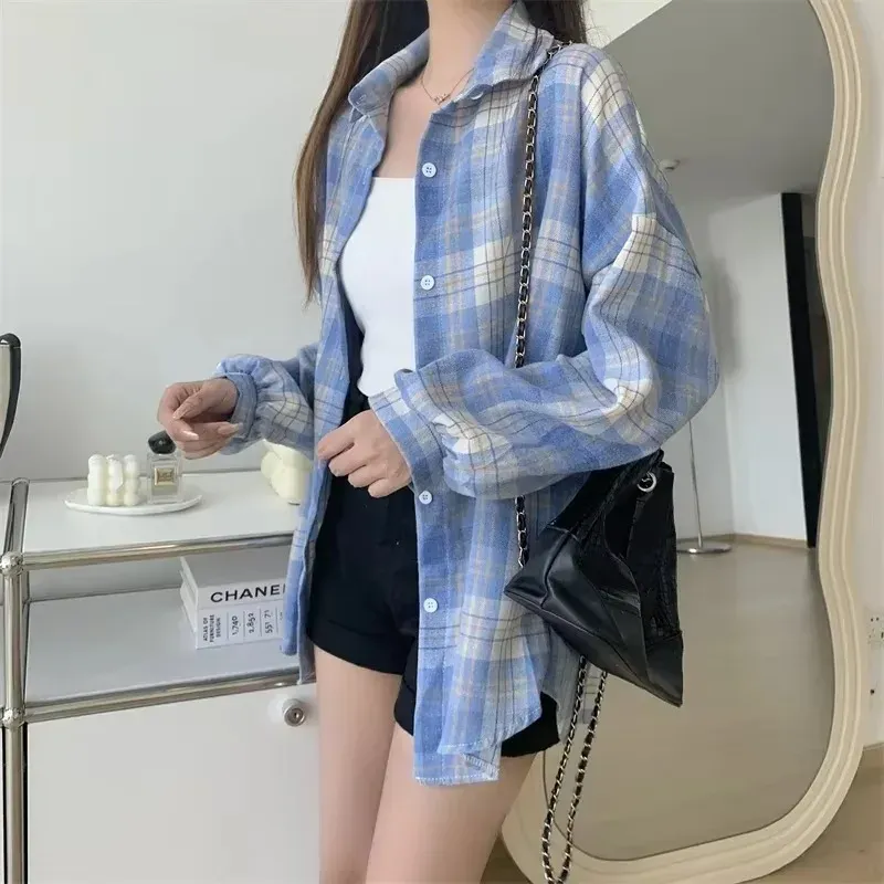 Women's Vintage Plaid Long Sleeve Blouse 3