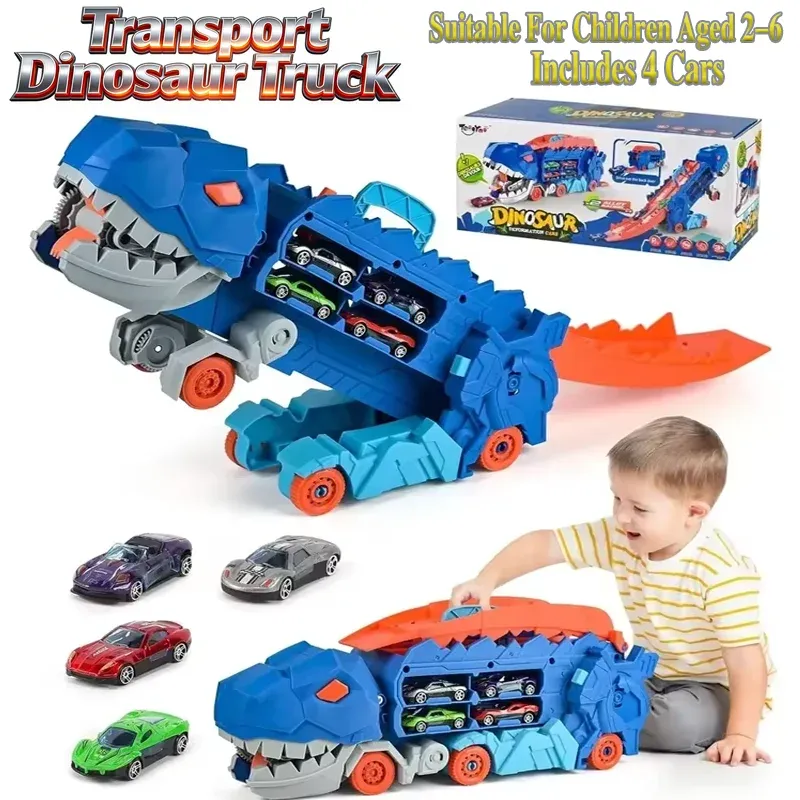 Dinosaur Truck Race Track Set - 4 Transforming Cars 1