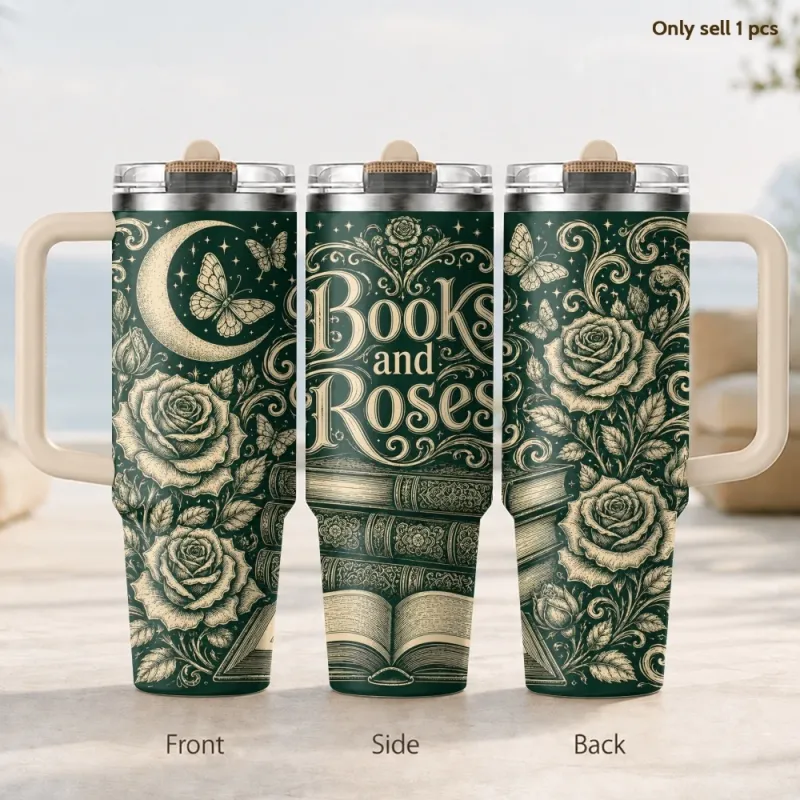 Moon Book Rose Butterfly Vacuum Flask 40oz 1