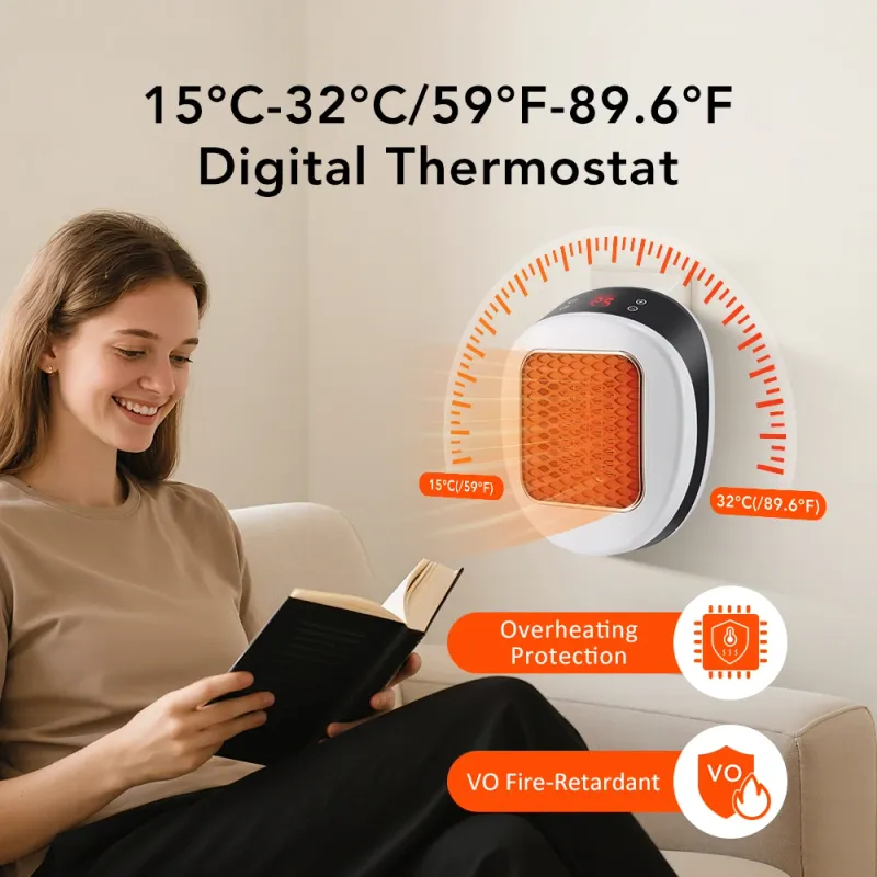 600W Mini Wall Plug Heater with Remote 2