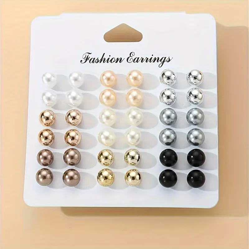 18 Pairs Multi-Color Pearl Stud Earrings Set 5