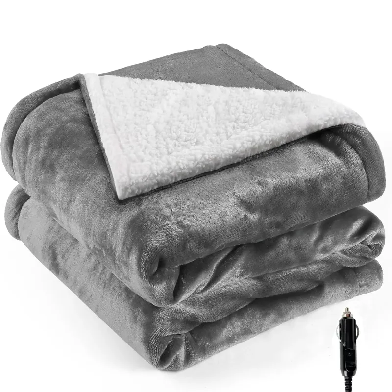 12V Heated Car Blanket Flannel Sherpa 6