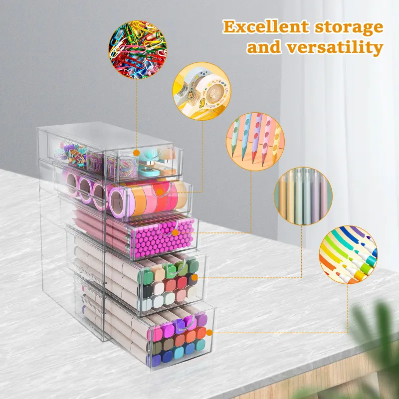 4/5Layer Acrylic Drawer Organizer Stationery Storage Box Glasses Clear Desk Makeup Hair Display Pencil Holder Office Student 4
