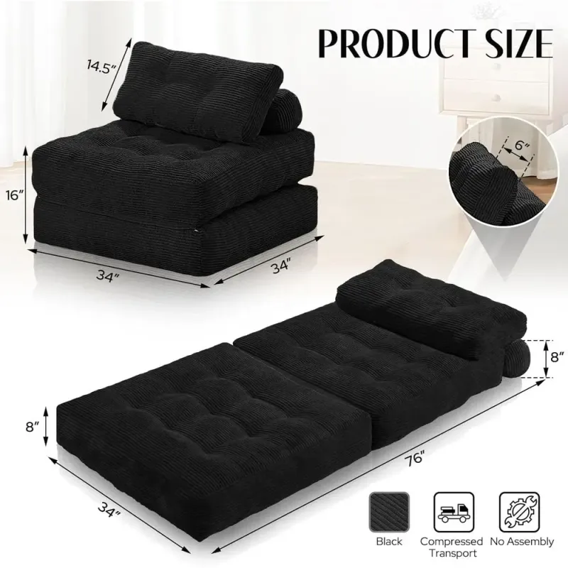 Convertible Sleeper Chair w/ Dual Pillows 2