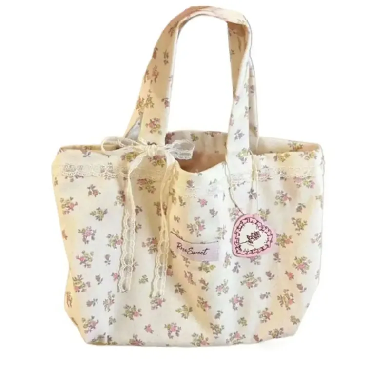 Printed Tote Bag with Lace Bow 6