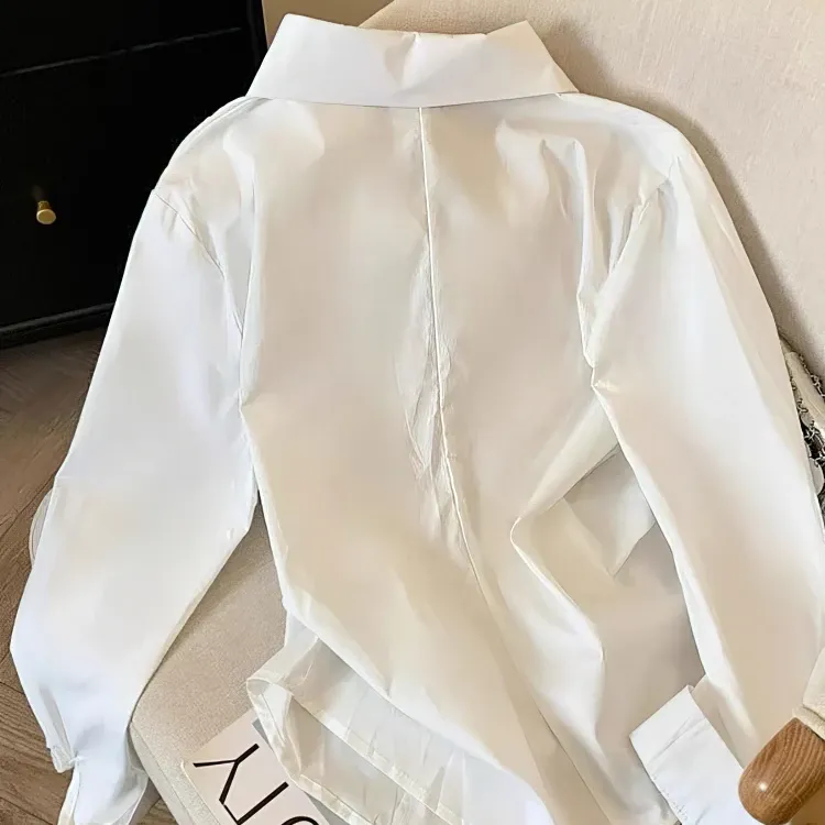 Irregular Long Sleeve White Polo Tunic 5
