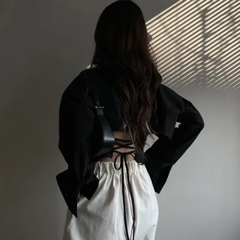 Korean Bandage Shirt Women Backless Chic Blouse 5