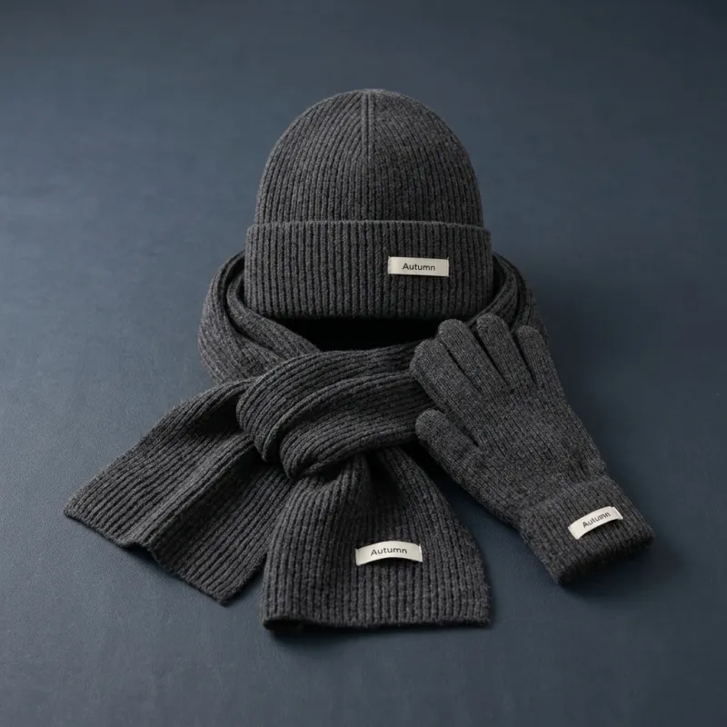 Winter Knit Beanie Scarf Gloves Set 3