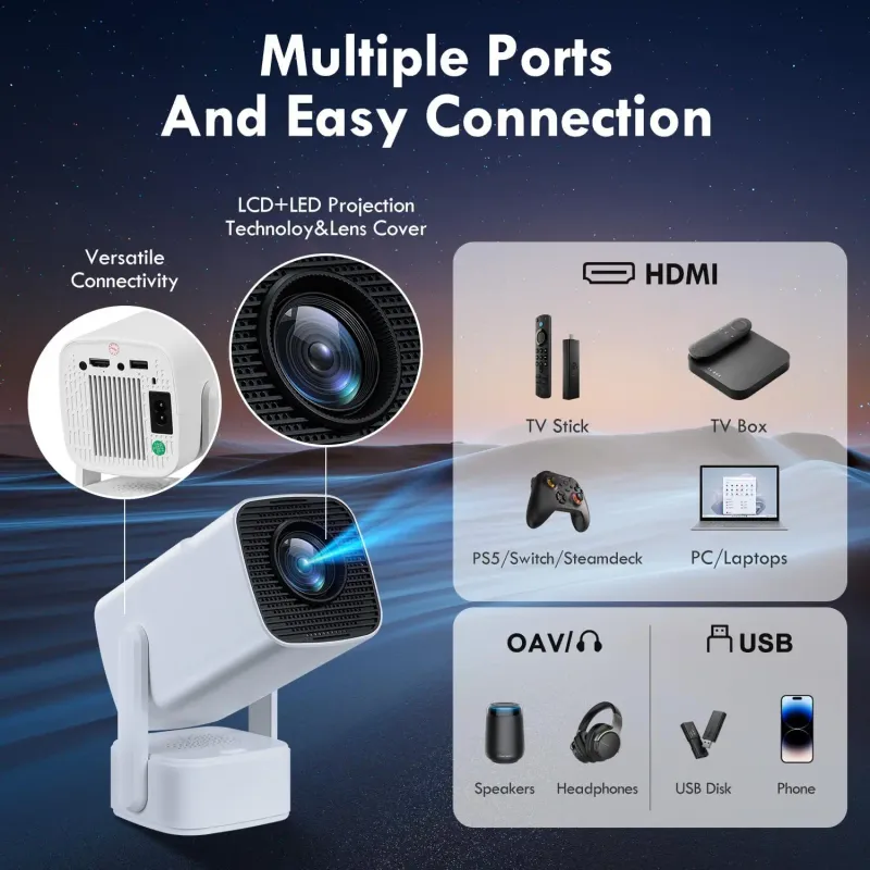 4K Mini Projector with WiFi & Bluetooth 4