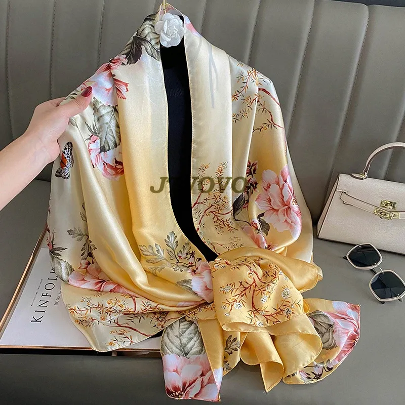 Large Silk Satin Scarf Hijab - Spring Print 2
