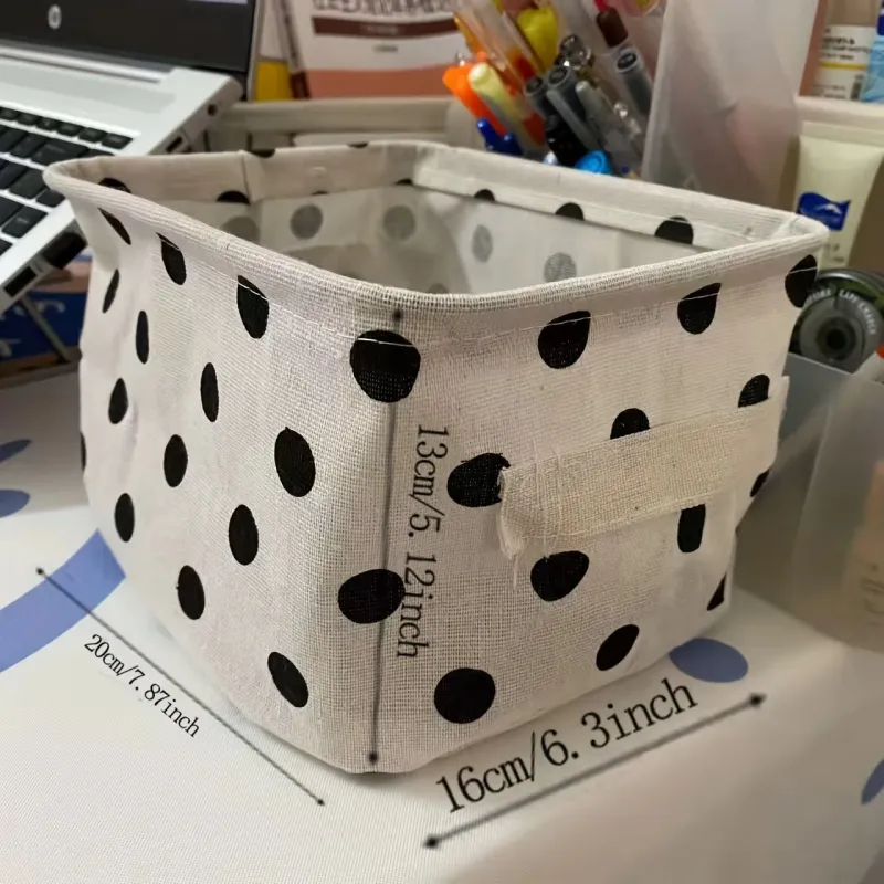 Polka Dots Fabric Desktop Storage Box 6