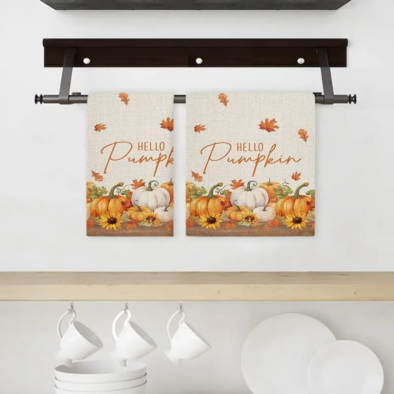 Fall Pumpkin Maple Leaf Kitchen Towels 3
