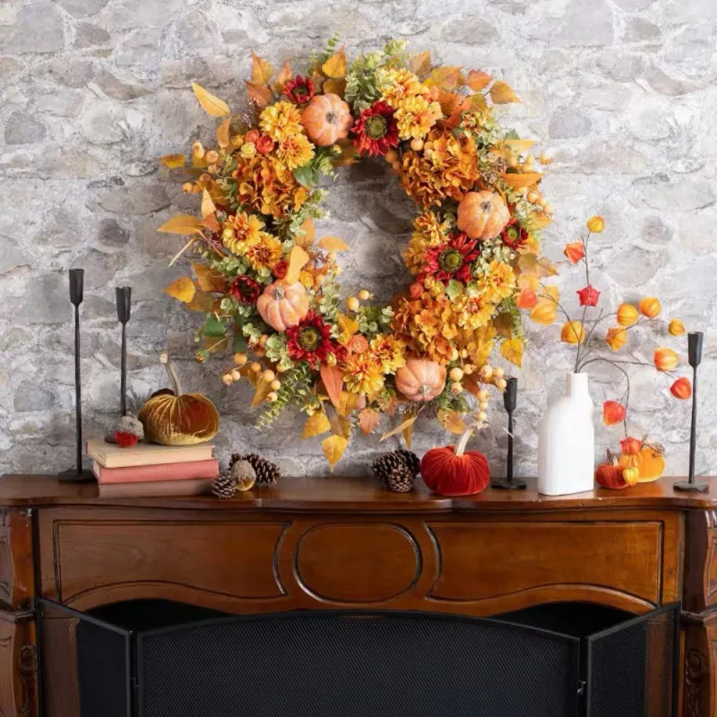 Fall Pumpkin Maple Leaf Wreath 3