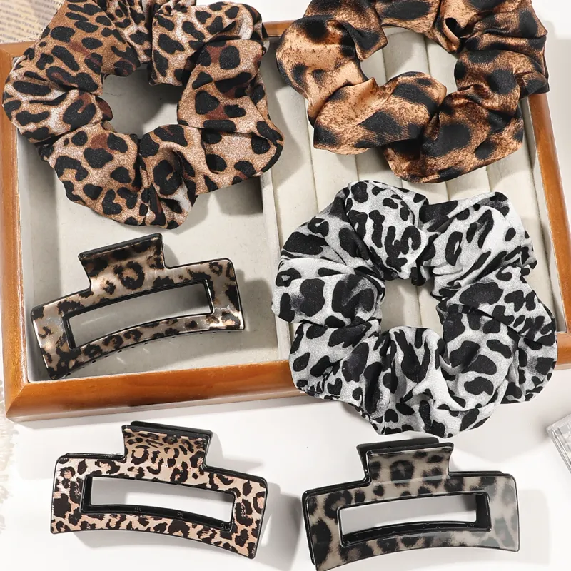 Leopard Scrunchies & Claw Clips Set 3