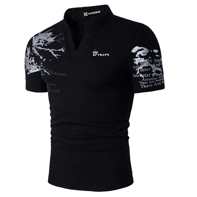 Men's Graphic Print V-Neck Polo Shirt 4