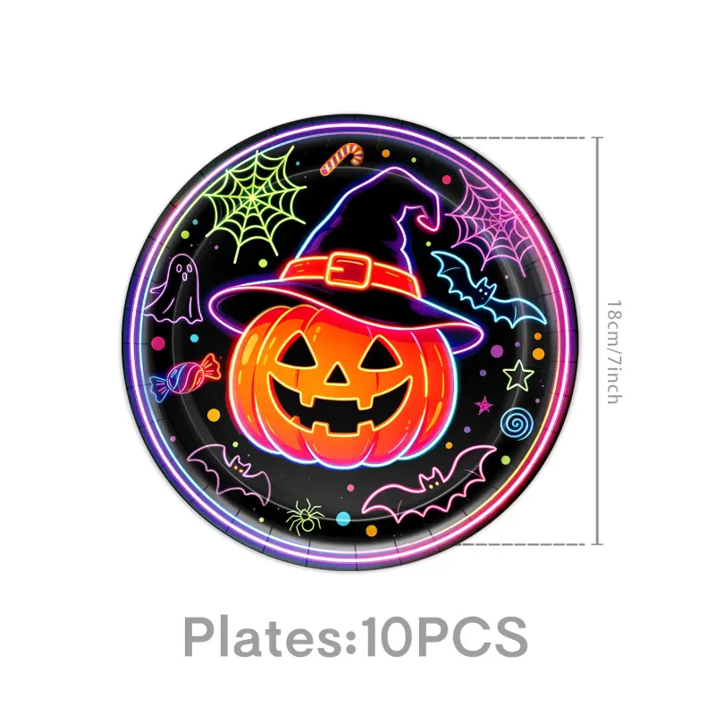Neon Halloween Disposable Tableware Set 2