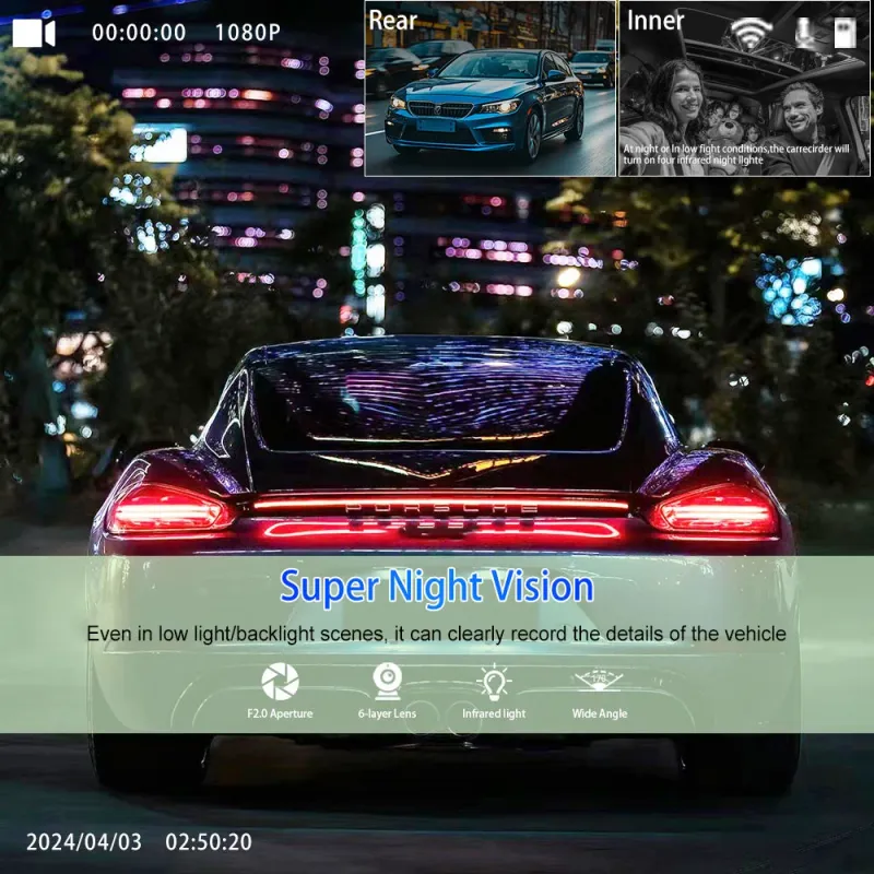 3-Channel WIFI Dash Cam 1080P HD 4