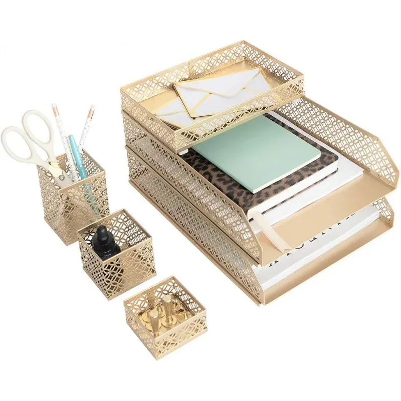 Gold 6-Piece Desk Organizer Set 1