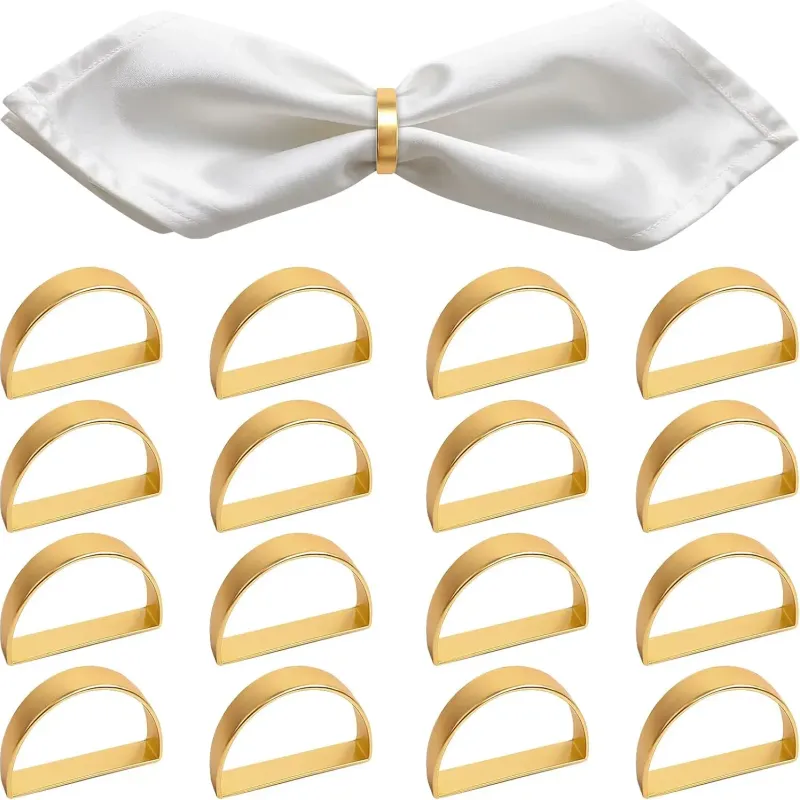 Gold D-Shaped Napkin Rings Set of 16 1