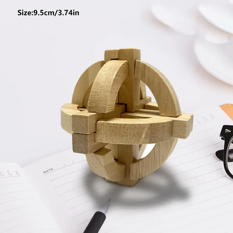 Wooden Kongming Luban Lock 3D Puzzle Ball 2