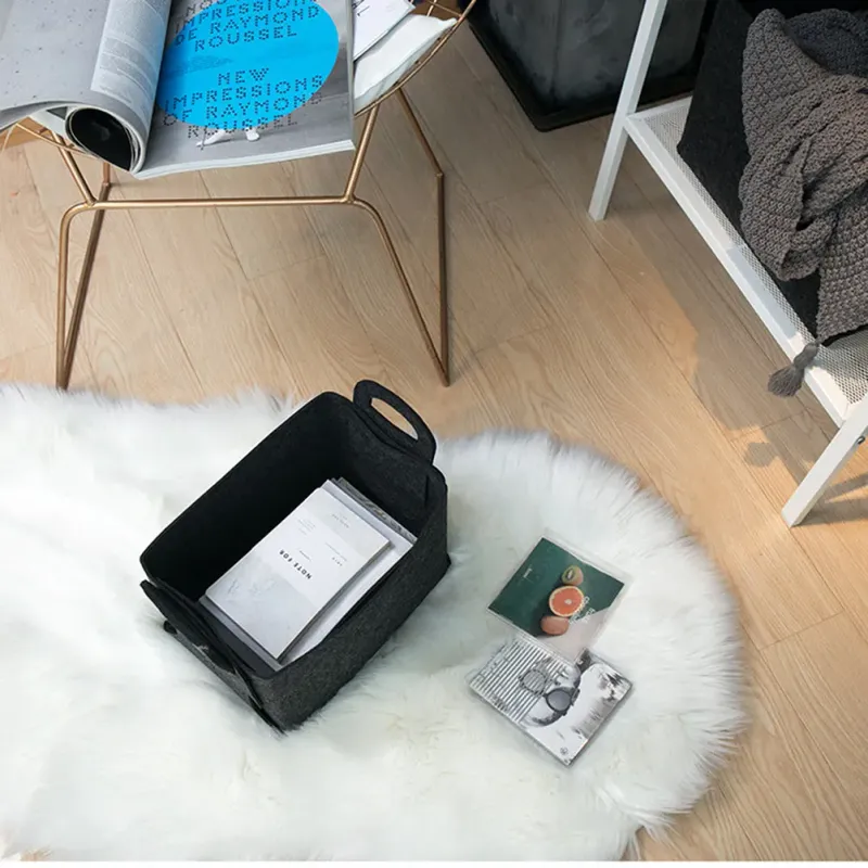 Medium Grey Felt Storage Basket 4