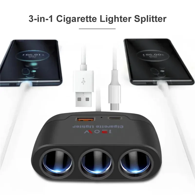 3-in-1 USB-C Car Charger 120W 2