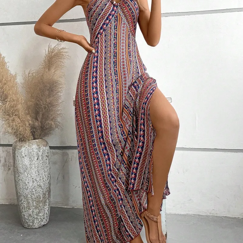 Women's Boho Ethnic Split Thigh Maxi Dress 4