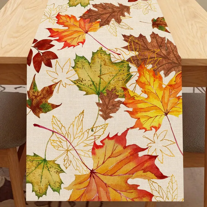 Fall Maple Leaves Linen Table Runner 1