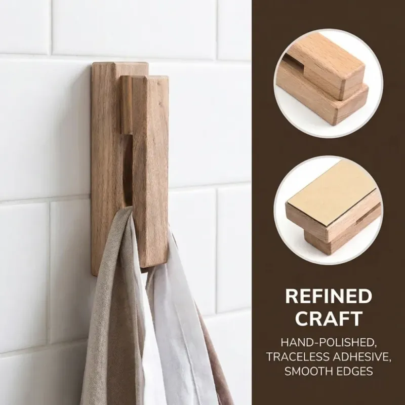 Solid Wood Adhesive Towel Hook 1