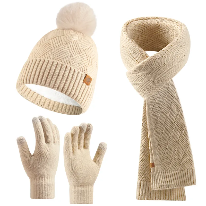 Women's Winter Knitted Hat Scarf Gloves Set 1