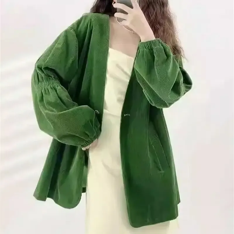 Green Retro Corduroy Short Jacket 2