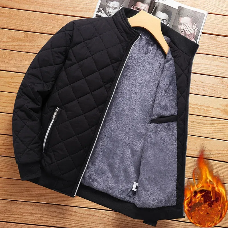 Men's Diamond Pattern Fleece Bomber Jacket 2