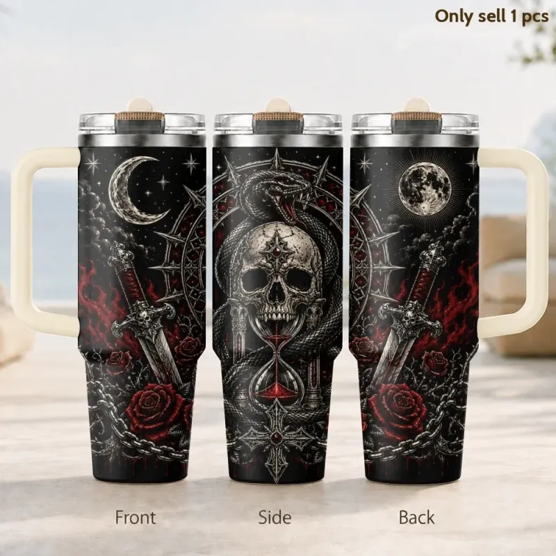 Gothic Skull Snake Tattoo Flask 40oz 1