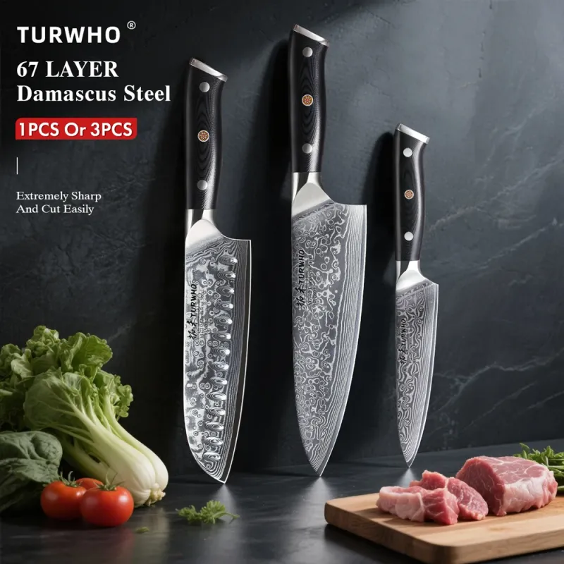 TURWHO 3PC Damascus Kitchen Knives Set 1