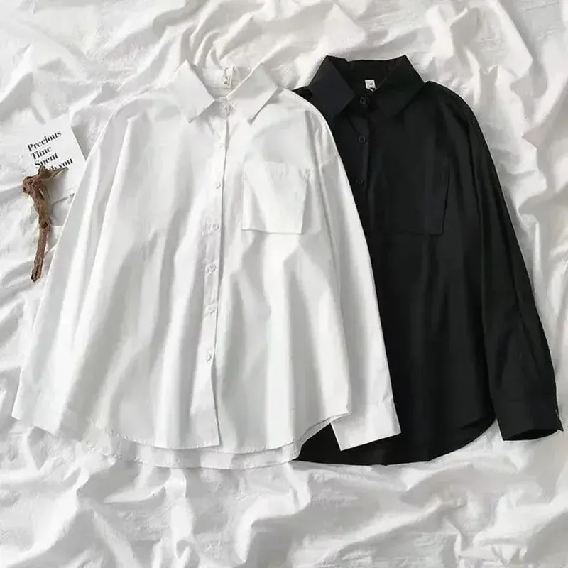 Japanese Loose White Pocket Blouse 1