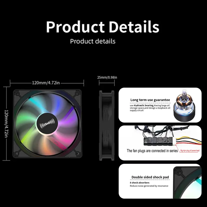 120mm RGB Mirror PC Fan 12V 6