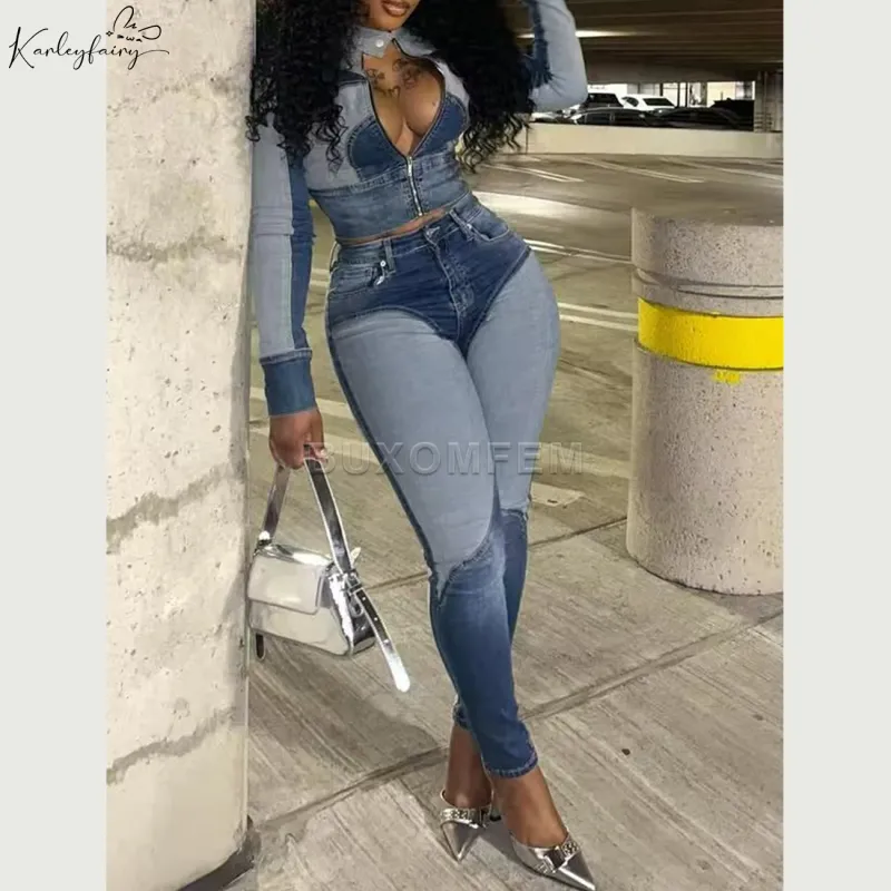 Cropped Spliced Denim Jacket for Women 1