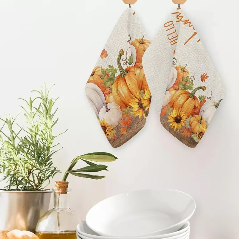 Fall Pumpkin Maple Leaf Kitchen Towels 2