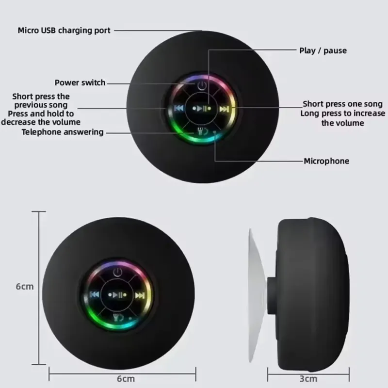 Водонепроницаемый Bluetooth-динамик для души с RGB-подсветкой 5
