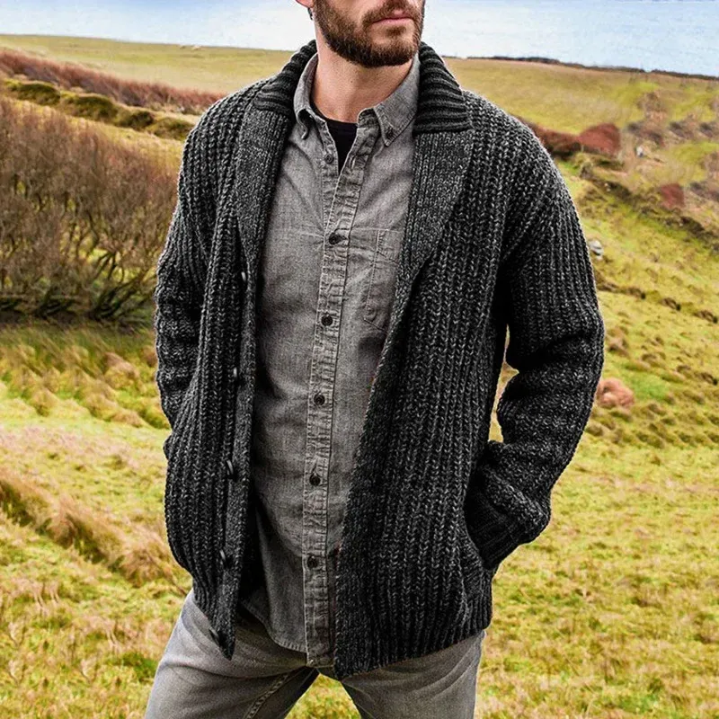 Men's Shawl Collar Cable Knit Cardigan 1