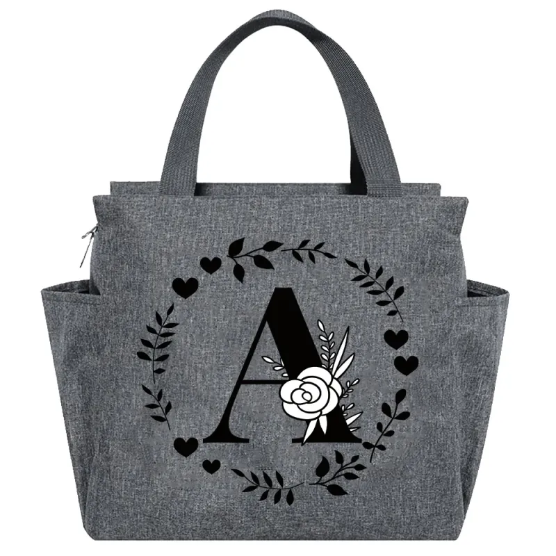 Cute Grey Garland Letter Thermal Lunch Bag 3