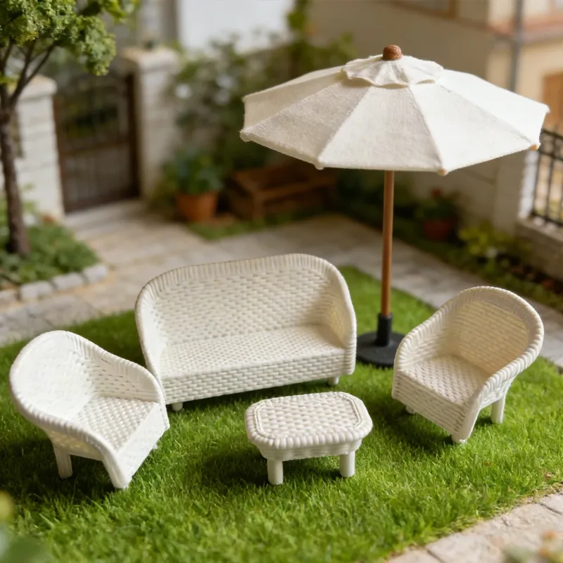 Mini White Wicker Tea Set for Dollhouse 1