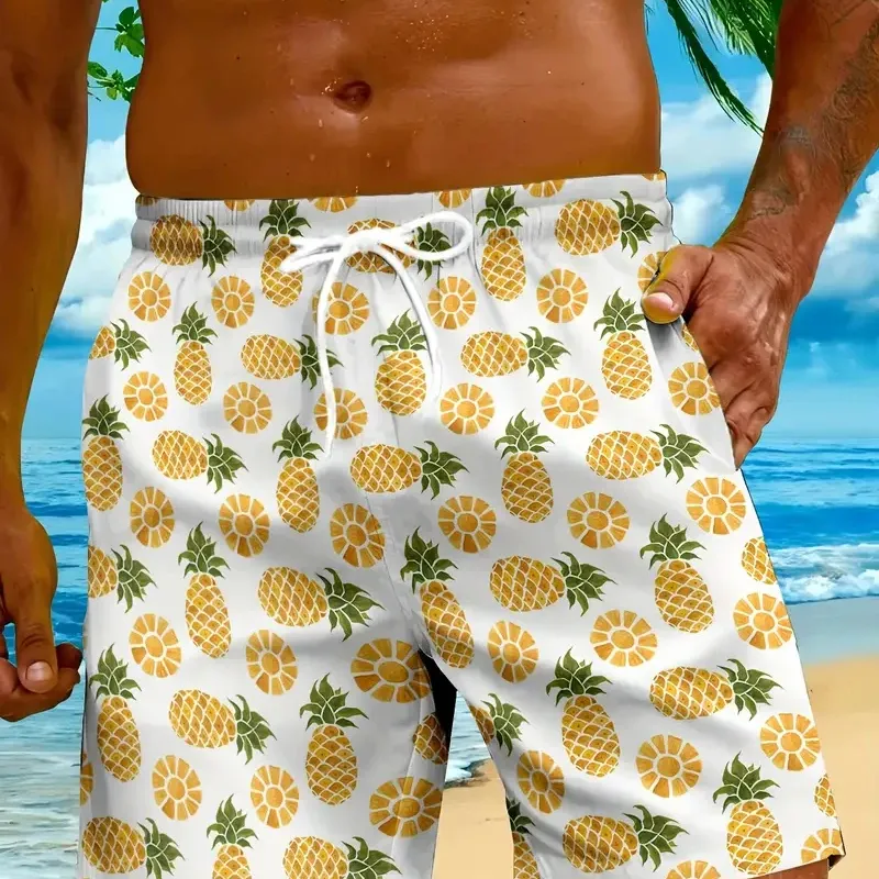 Men's 3D Pineapple Print Beach Shorts 1