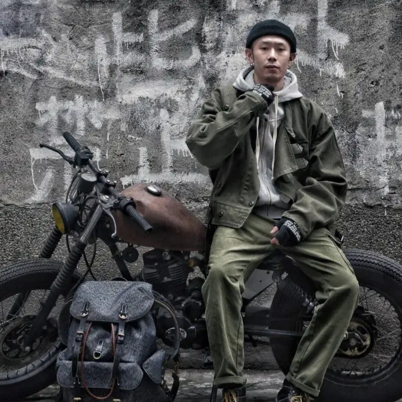 Maden Retro Green Canvas Bomber Jacket 5