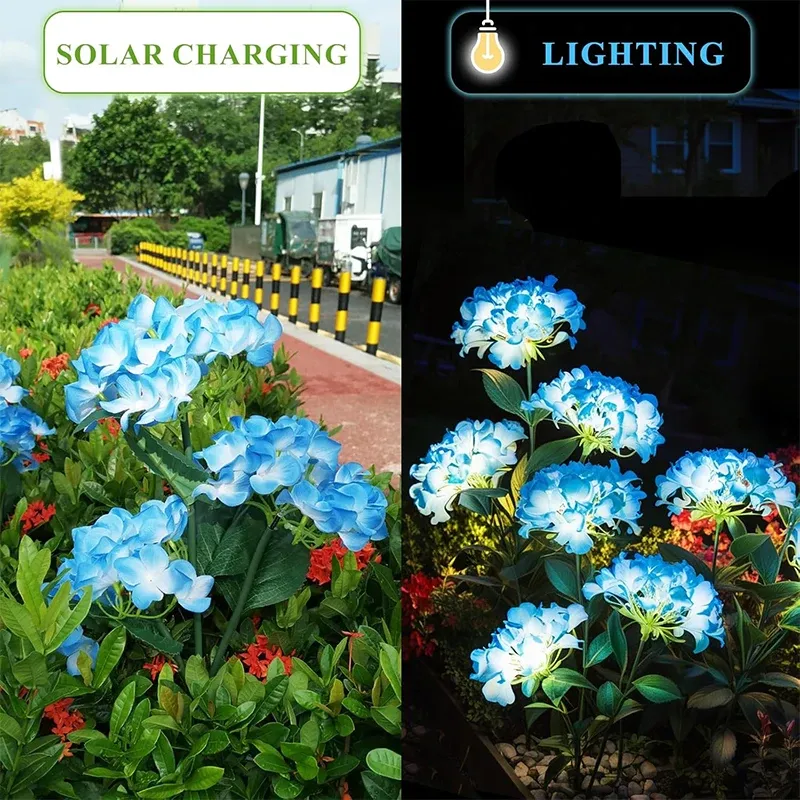 Blue Hydrangea Solar Stake Lights 3