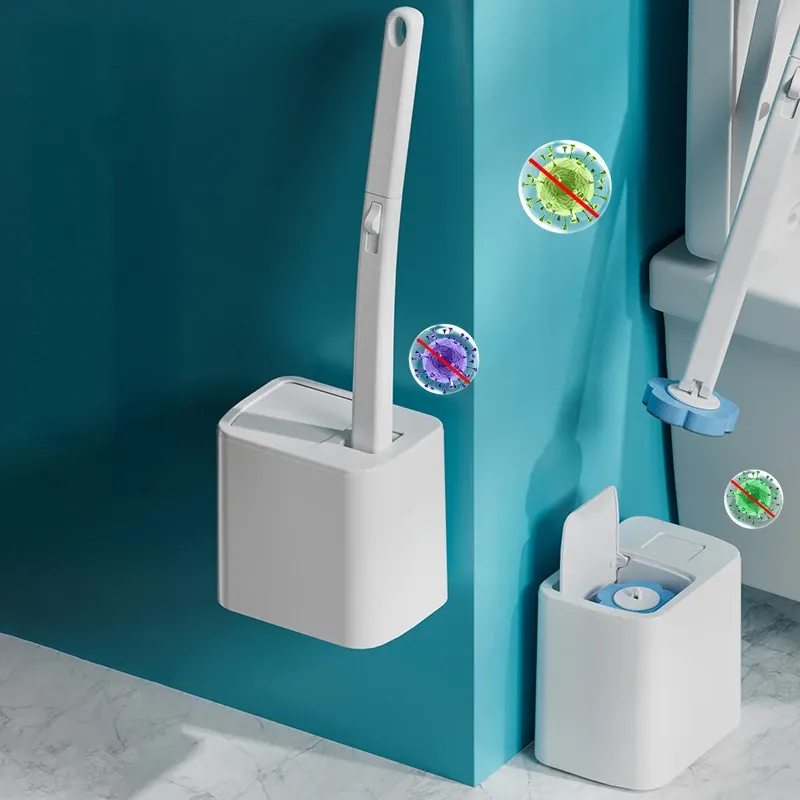 Disposable Toilet Brush Replaceable Wall-Mounted Long Handle Cleaning Tool 1